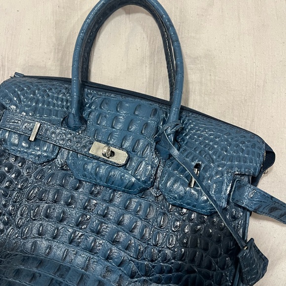 Borse In Pelle Luxurious Blue Crocodile-Embossed Bag - Picture 13 of 16